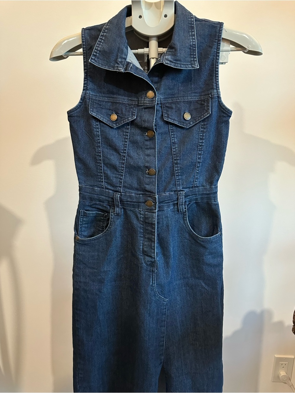 bebe Indigo Wash Sleeveless Midi Shirt Dress